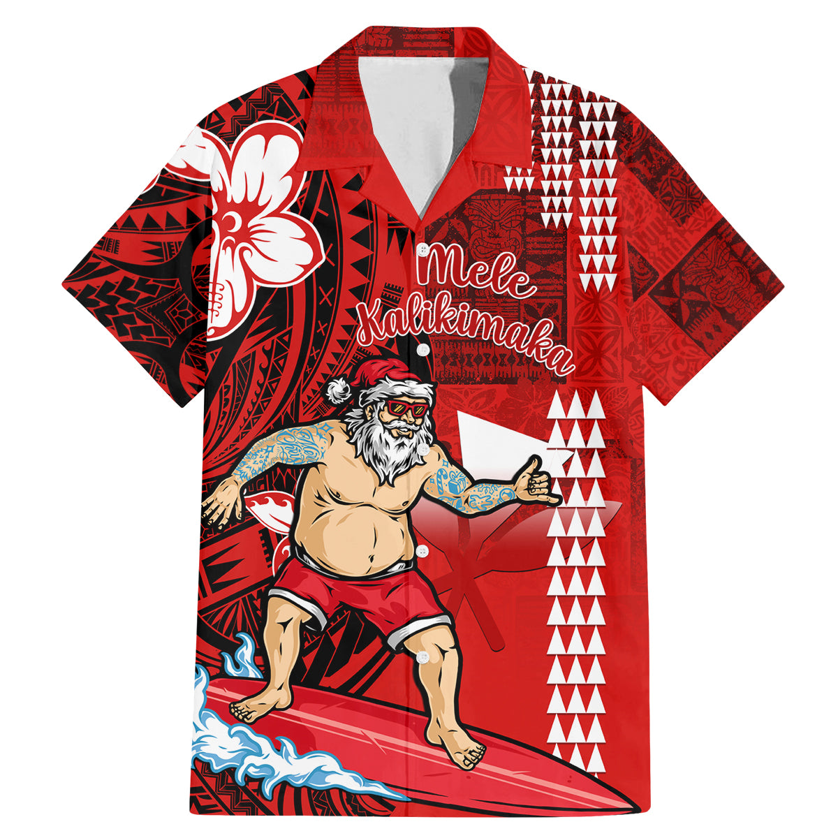 Personalised Hawaii Christmas Family Matching Mermaid Dress and Hawaiian Shirt Mele Kalikimaka Surfing Santa Claus - Wonder Print Shop