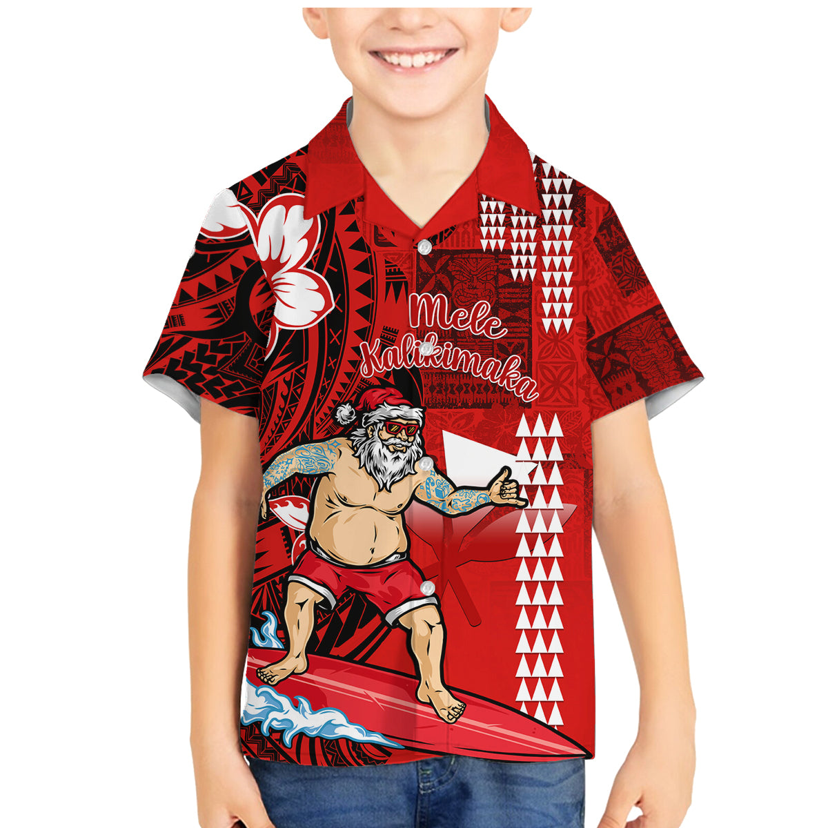 Personalised Hawaii Christmas Family Matching Mermaid Dress and Hawaiian Shirt Mele Kalikimaka Surfing Santa Claus - Wonder Print Shop