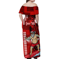Personalised Hawaii Christmas Family Matching Off Shoulder Maxi Dress and Hawaiian Shirt Mele Kalikimaka Surfing Santa Claus - Wonder Print Shop