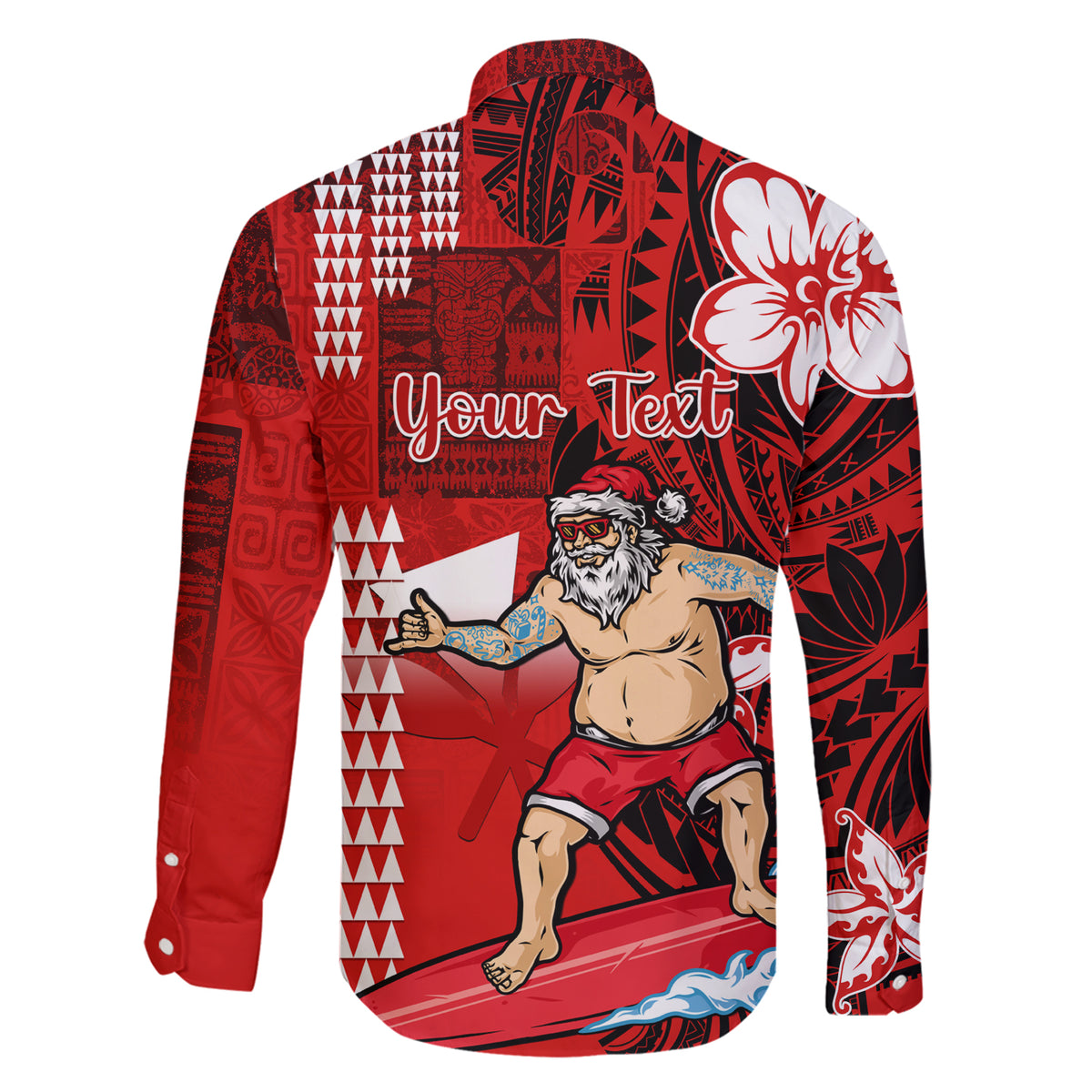 Personalised Hawaii Christmas Family Matching Short Sleeve Bodycon Dress and Hawaiian Shirt Mele Kalikimaka Surfing Santa Claus - Wonder Print Shop