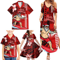 Personalised Hawaii Christmas Family Matching Summer Maxi Dress and Hawaiian Shirt Mele Kalikimaka Surfing Santa Claus - Wonder Print Shop