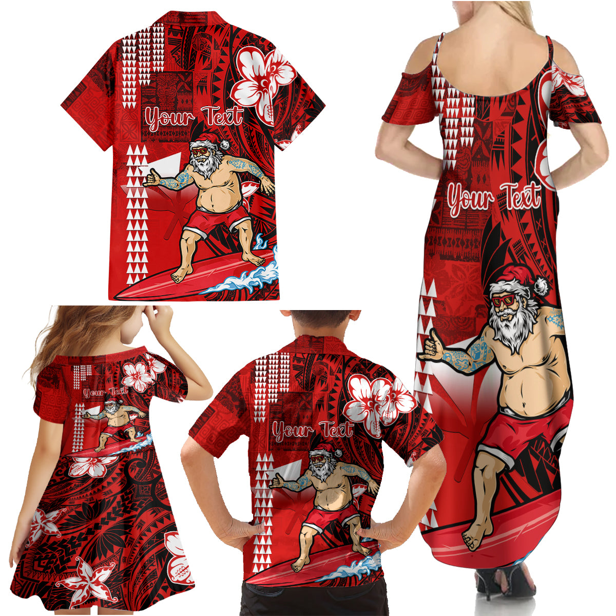 Personalised Hawaii Christmas Family Matching Summer Maxi Dress and Hawaiian Shirt Mele Kalikimaka Surfing Santa Claus - Wonder Print Shop
