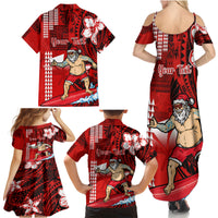 Personalised Hawaii Christmas Family Matching Summer Maxi Dress and Hawaiian Shirt Mele Kalikimaka Surfing Santa Claus - Wonder Print Shop