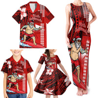 Personalised Hawaii Christmas Family Matching Tank Maxi Dress and Hawaiian Shirt Mele Kalikimaka Surfing Santa Claus - Wonder Print Shop