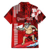 Personalised Hawaii Christmas Family Matching Tank Maxi Dress and Hawaiian Shirt Mele Kalikimaka Surfing Santa Claus - Wonder Print Shop