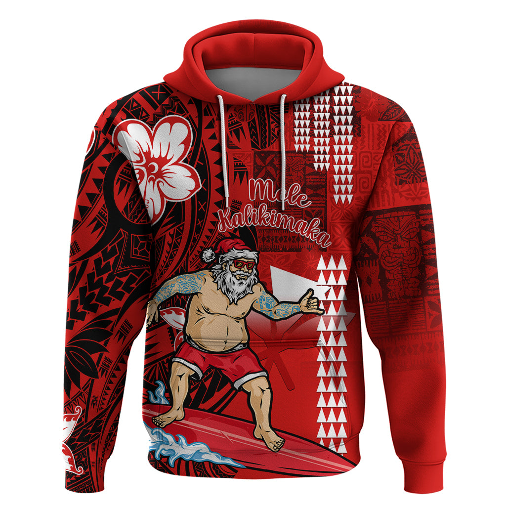 Personalised Hawaii Christmas Hoodie Mele Kalikimaka Surfing Santa Claus - Wonder Print Shop