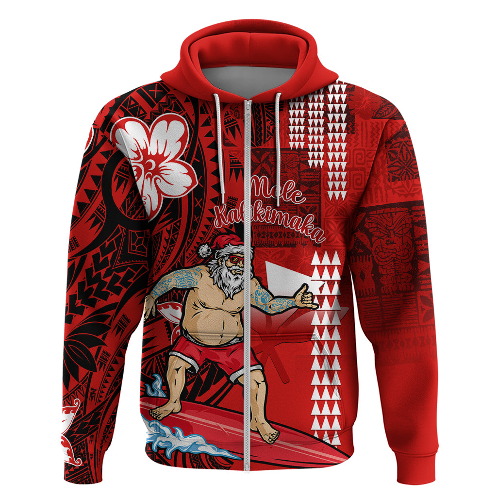 Personalised Hawaii Christmas Hoodie Mele Kalikimaka Surfing Santa Claus - Wonder Print Shop