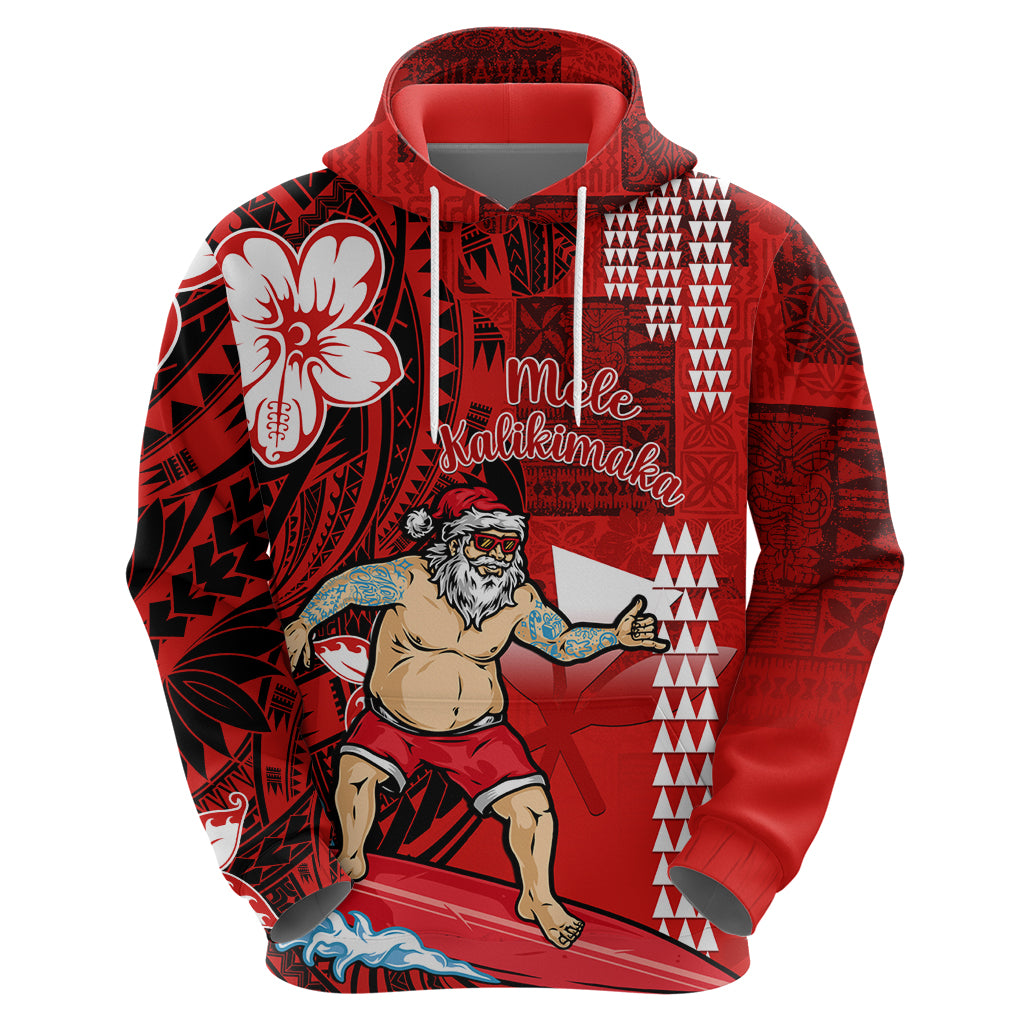 Personalised Hawaii Christmas Hoodie Mele Kalikimaka Surfing Santa Claus - Wonder Print Shop