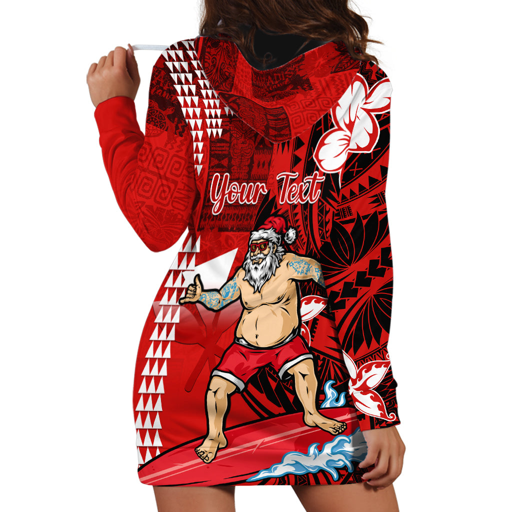 Personalised Hawaii Christmas Hoodie Dress Mele Kalikimaka Surfing Santa Claus - Wonder Print Shop
