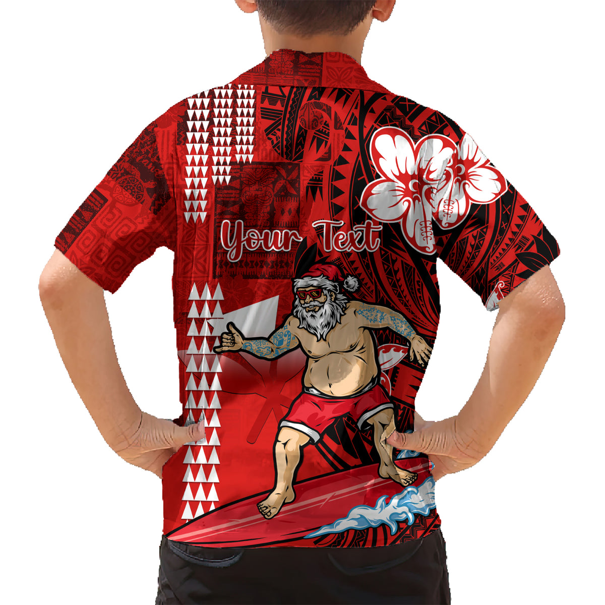 Personalised Hawaii Christmas Kid Hawaiian Shirt Mele Kalikimaka Surfing Santa Claus - Wonder Print Shop