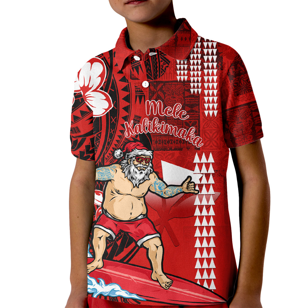 Personalised Hawaii Christmas Kid Polo Shirt Mele Kalikimaka Surfing Santa Claus - Wonder Print Shop