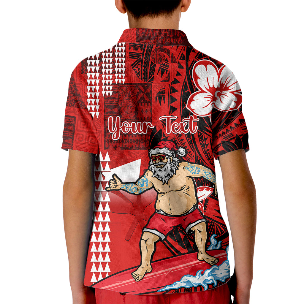 Personalised Hawaii Christmas Kid Polo Shirt Mele Kalikimaka Surfing Santa Claus - Wonder Print Shop
