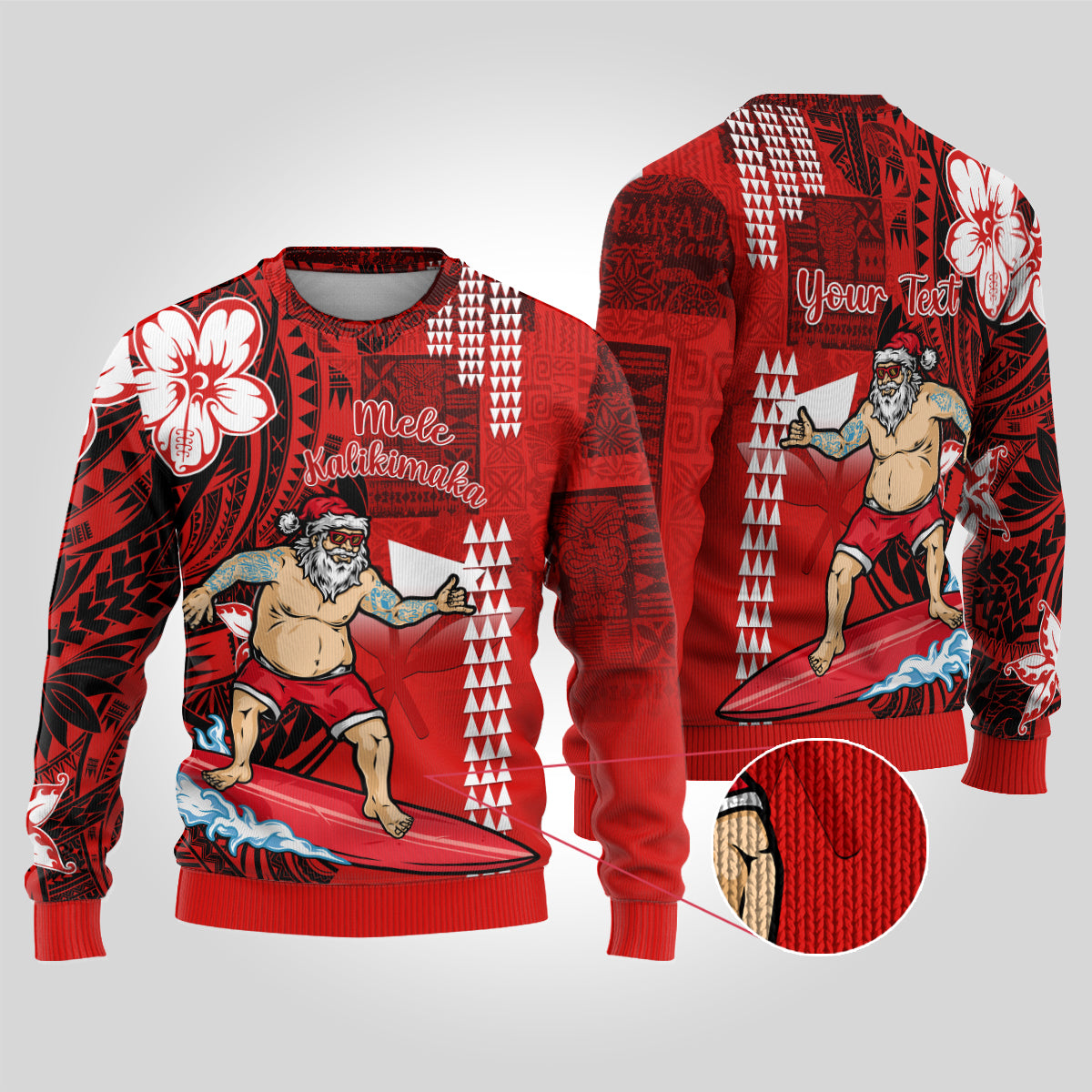 Personalised Hawaii Christmas Ugly Christmas Sweater Mele Kalikimaka Surfing Santa Claus - Wonder Print Shop