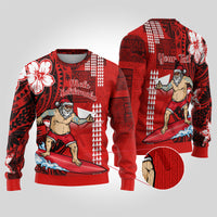 Personalised Hawaii Christmas Ugly Christmas Sweater Mele Kalikimaka Surfing Santa Claus - Wonder Print Shop
