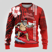 Personalised Hawaii Christmas Ugly Christmas Sweater Mele Kalikimaka Surfing Santa Claus - Wonder Print Shop