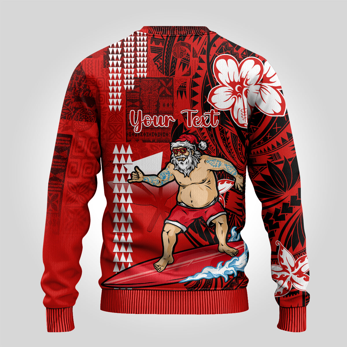 Personalised Hawaii Christmas Ugly Christmas Sweater Mele Kalikimaka Surfing Santa Claus - Wonder Print Shop