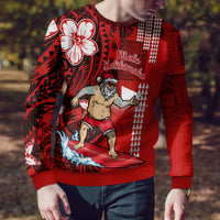 Personalised Hawaii Christmas Ugly Christmas Sweater Mele Kalikimaka Surfing Santa Claus - Wonder Print Shop