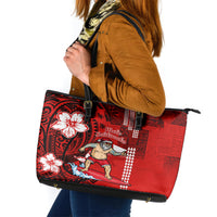 Personalised Hawaii Christmas Leather Tote Bag Mele Kalikimaka Surfing Santa Claus - Wonder Print Shop