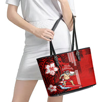 Personalised Hawaii Christmas Leather Tote Bag Mele Kalikimaka Surfing Santa Claus - Wonder Print Shop
