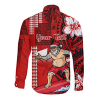 Personalised Hawaii Christmas Long Sleeve Button Shirt Mele Kalikimaka Surfing Santa Claus - Wonder Print Shop