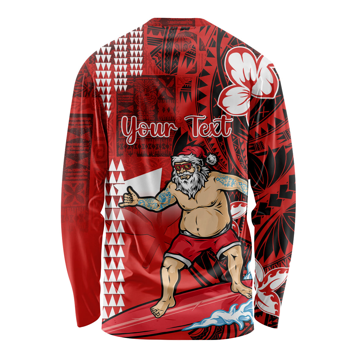 Personalised Hawaii Christmas Long Sleeve Shirt Mele Kalikimaka Surfing Santa Claus - Wonder Print Shop