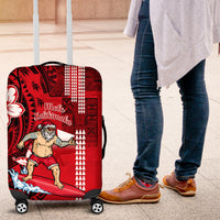 Personalised Hawaii Christmas Luggage Cover Mele Kalikimaka Surfing Santa Claus - Wonder Print Shop