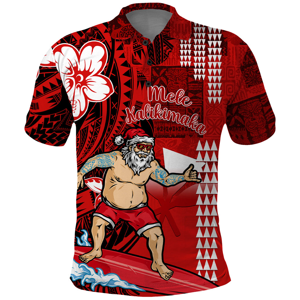 Personalised Hawaii Christmas Polo Shirt Mele Kalikimaka Surfing Santa Claus - Wonder Print Shop