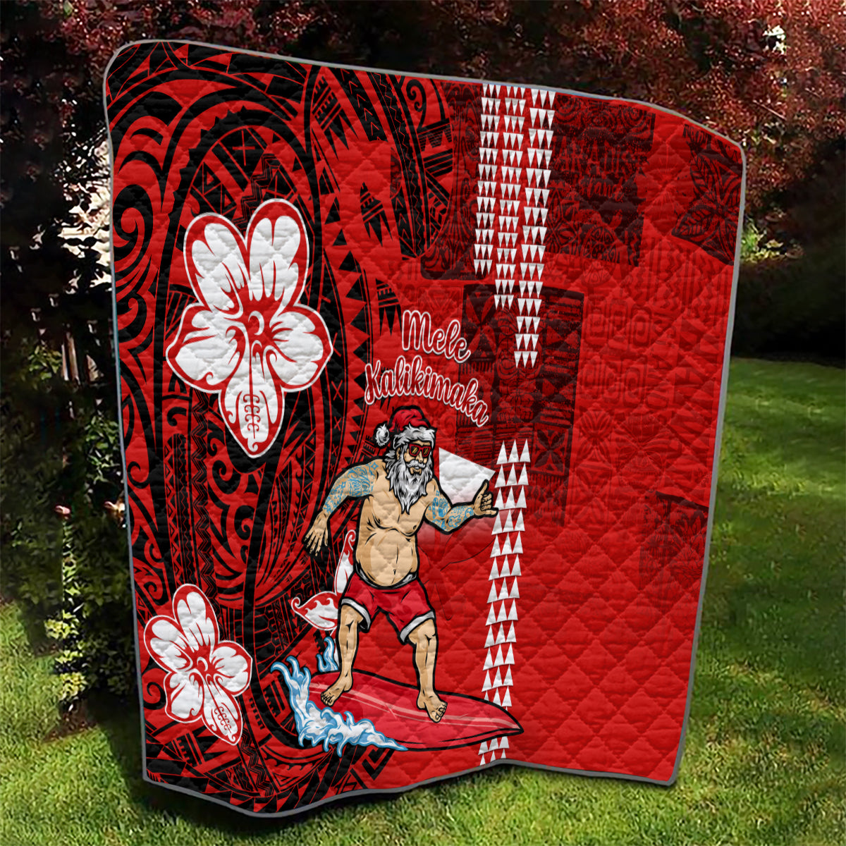 Personalised Hawaii Christmas Quilt Mele Kalikimaka Surfing Santa Claus - Wonder Print Shop