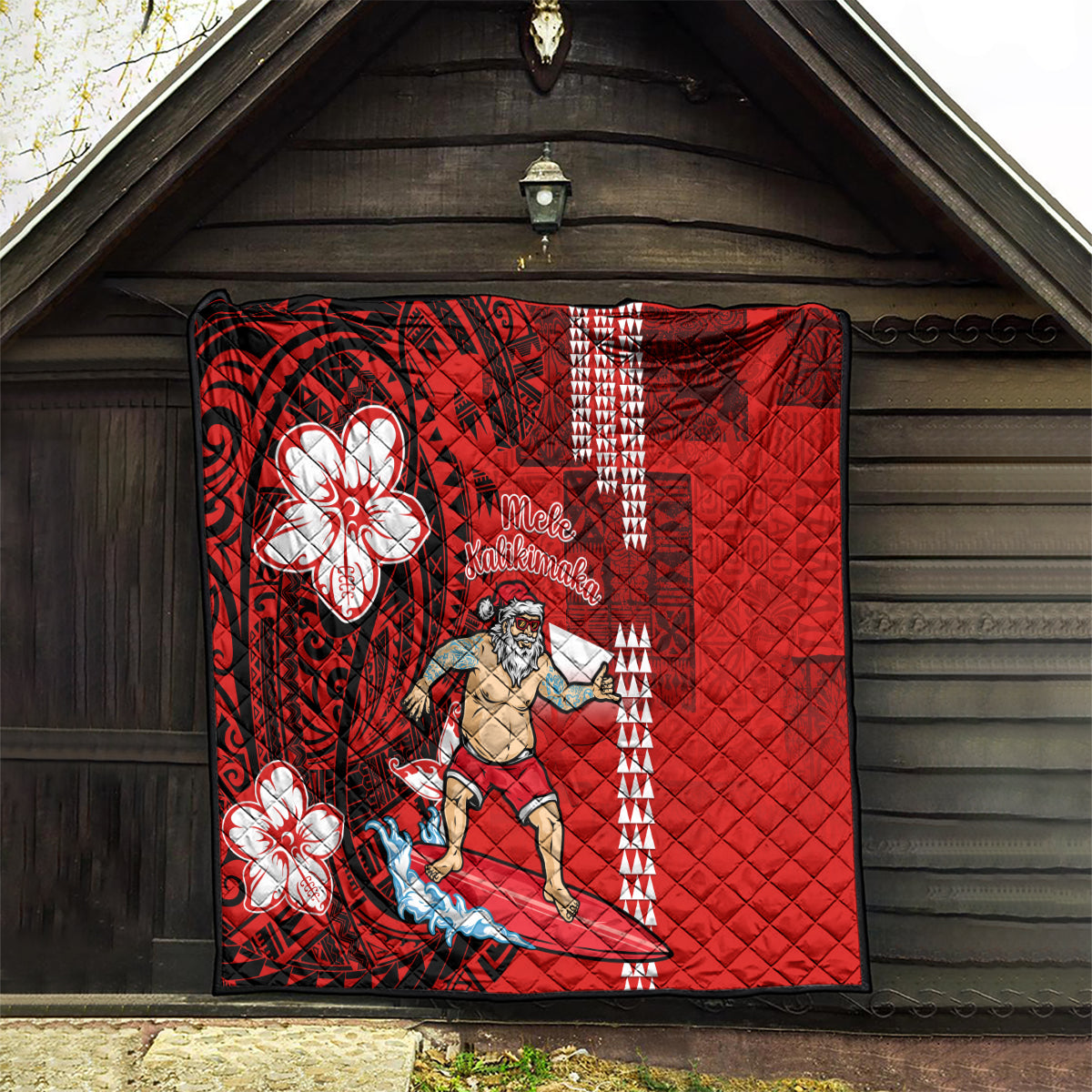 Personalised Hawaii Christmas Quilt Mele Kalikimaka Surfing Santa Claus - Wonder Print Shop