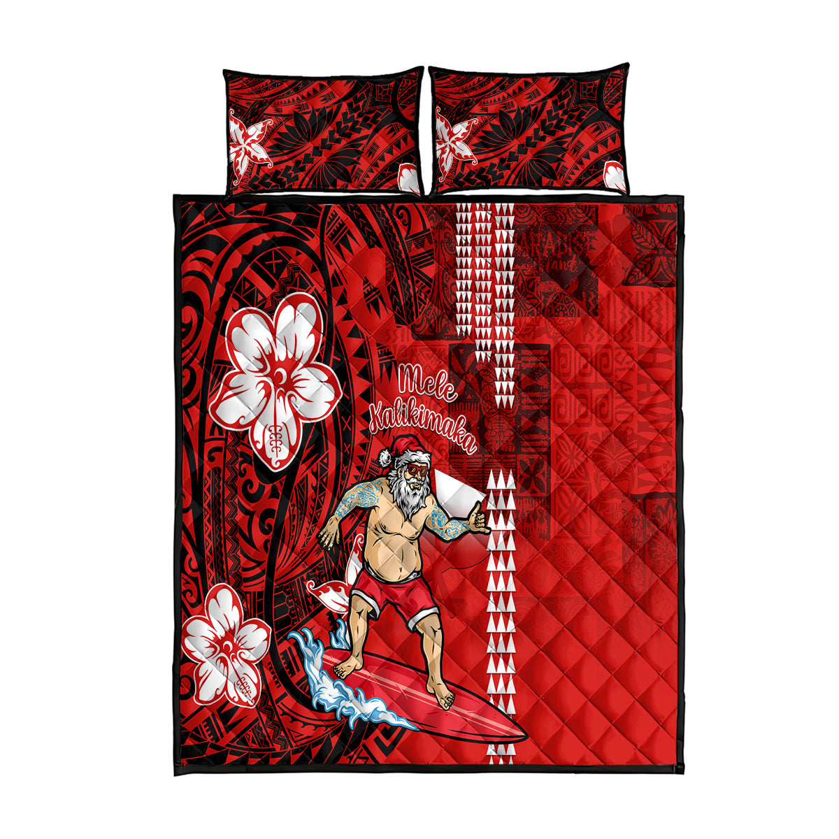 Personalised Hawaii Christmas Quilt Bed Set Mele Kalikimaka Surfing Santa Claus - Wonder Print Shop