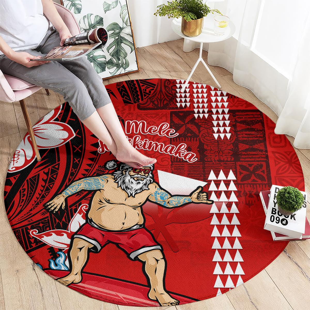 personalised-hawaii-christmas-round-carpet-mele-kalikimaka-surfing-santa-claus