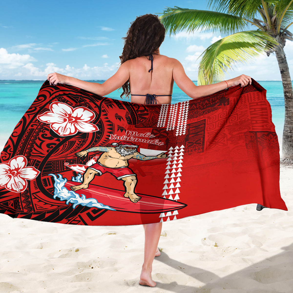Personalised Hawaii Christmas Sarong Mele Kalikimaka Surfing Santa Claus - Wonder Print Shop