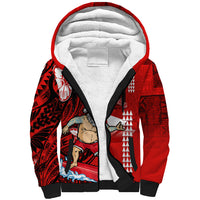 Personalised Hawaii Christmas Sherpa Hoodie Mele Kalikimaka Surfing Santa Claus - Wonder Print Shop