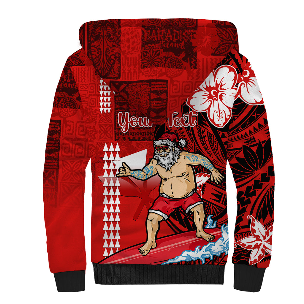 Personalised Hawaii Christmas Sherpa Hoodie Mele Kalikimaka Surfing Santa Claus - Wonder Print Shop