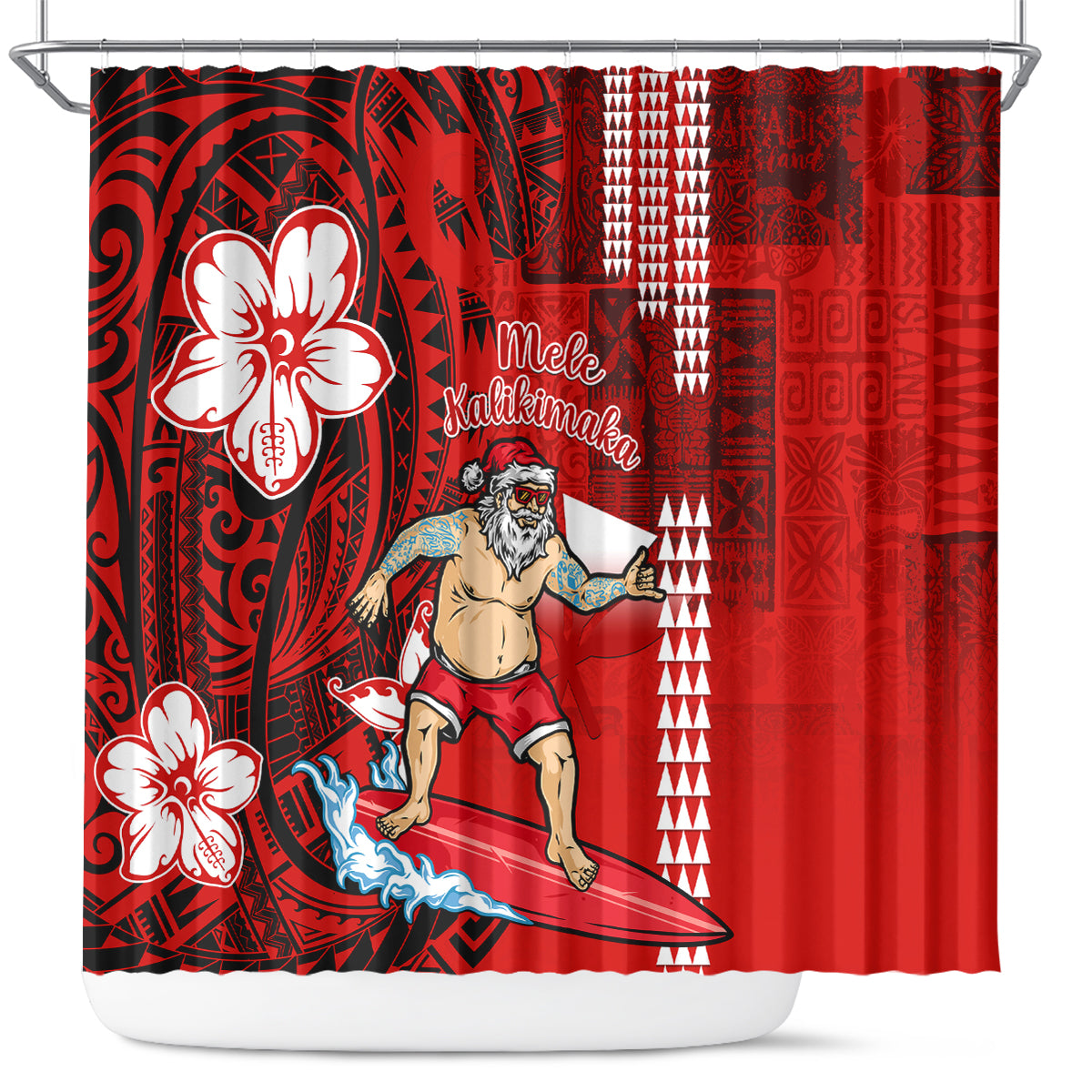 personalised-hawaii-christmas-shower-curtain-mele-kalikimaka-surfing-santa-claus