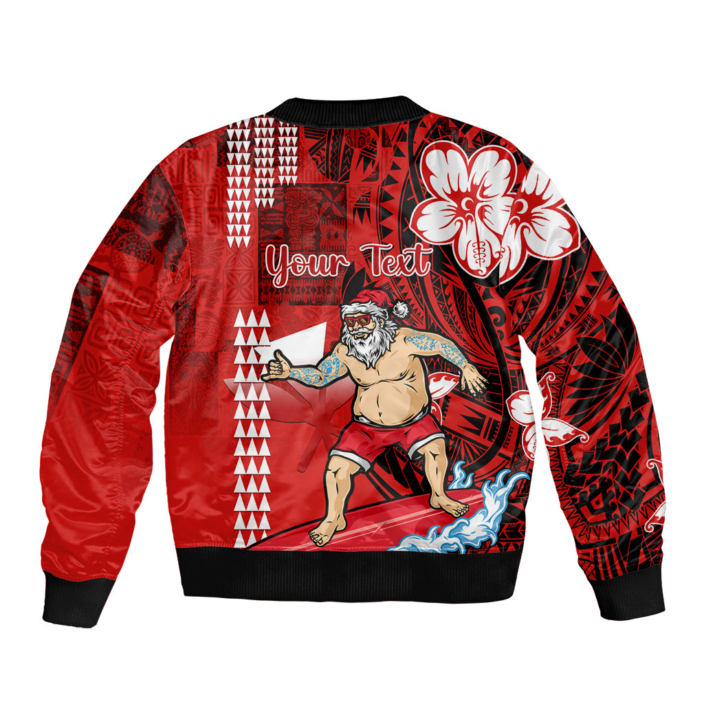 Personalised Hawaii Christmas Sleeve Zip Bomber Jacket Mele Kalikimaka Surfing Santa Claus - Wonder Print Shop