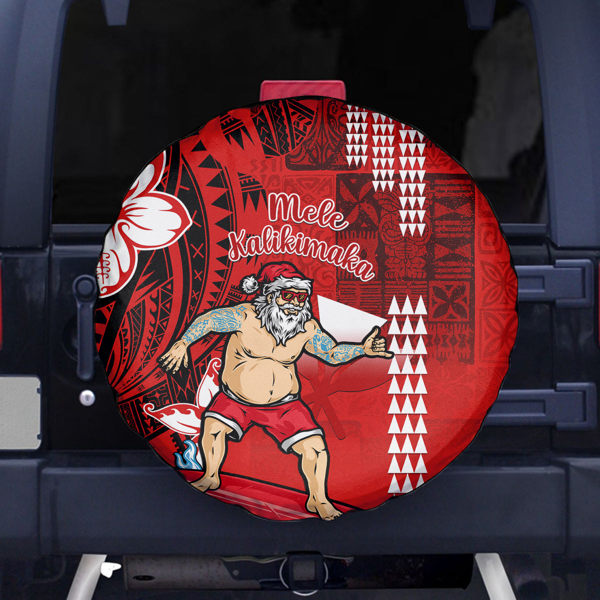 Personalised Hawaii Christmas Spare Tire Cover Mele Kalikimaka Surfing Santa Claus - Wonder Print Shop