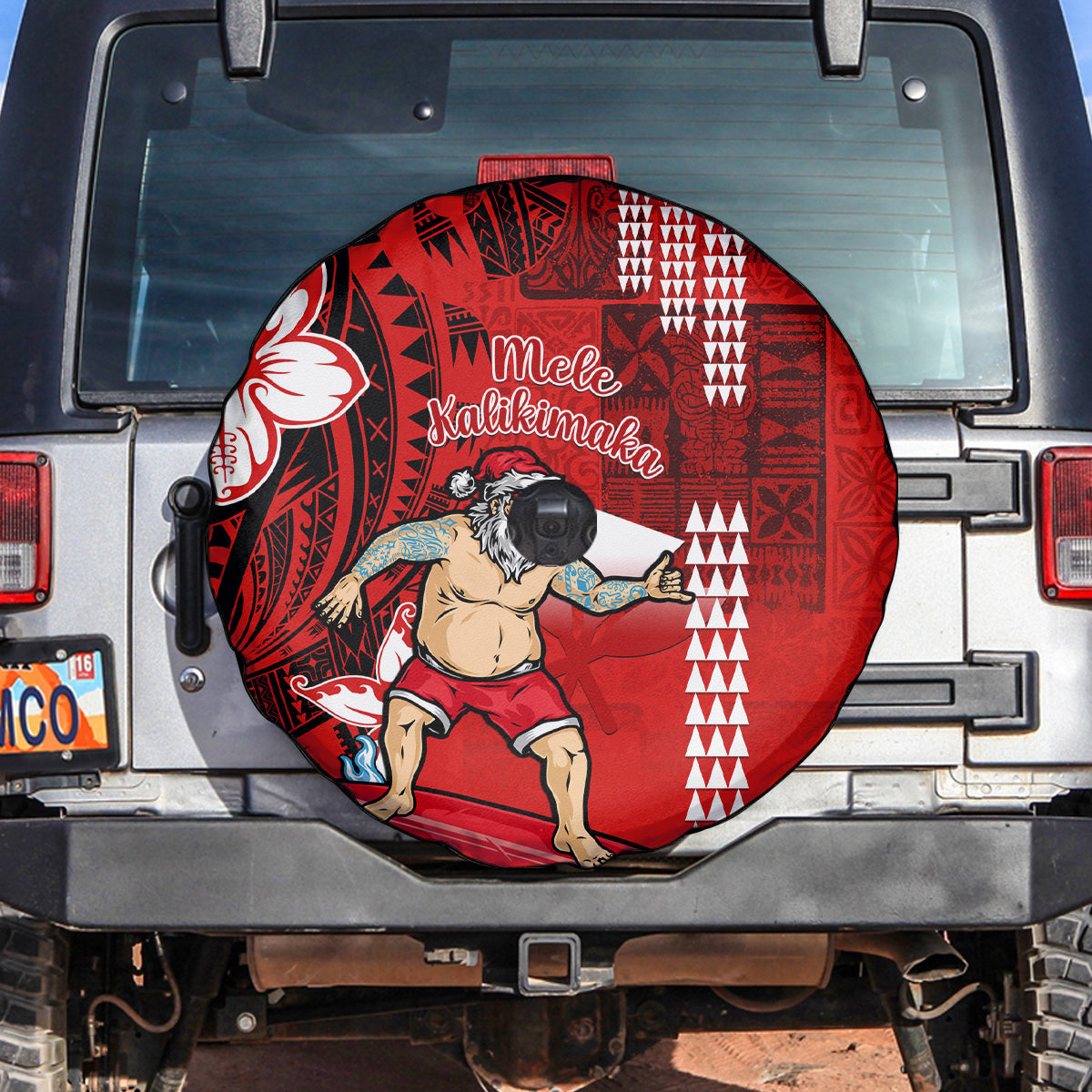 Personalised Hawaii Christmas Spare Tire Cover Mele Kalikimaka Surfing Santa Claus - Wonder Print Shop
