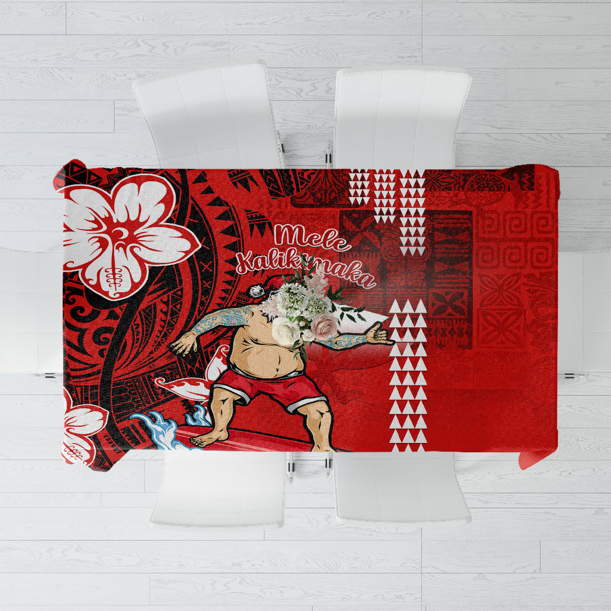 Personalised Hawaii Christmas Tablecloth Mele Kalikimaka Surfing Santa Claus - Wonder Print Shop