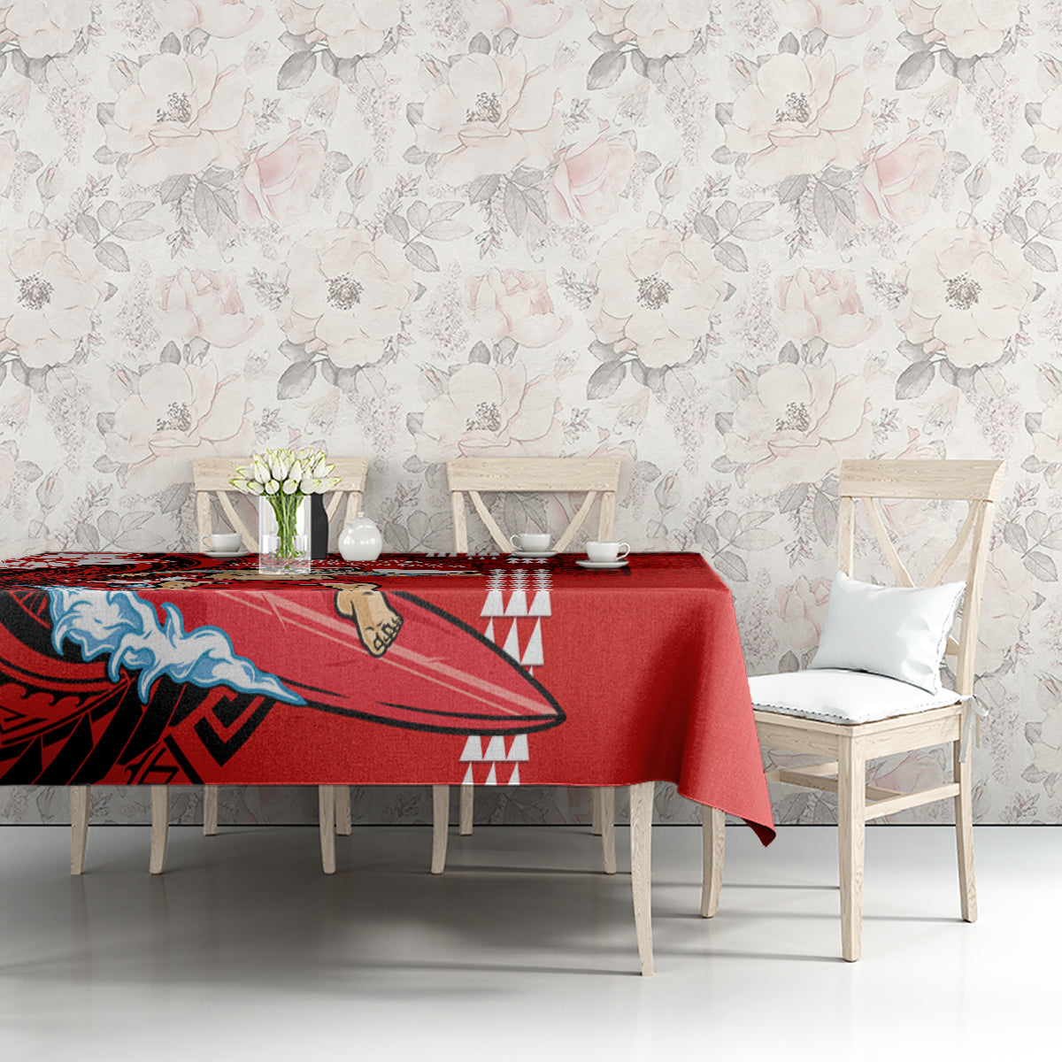 Personalised Hawaii Christmas Tablecloth Mele Kalikimaka Surfing Santa Claus - Wonder Print Shop