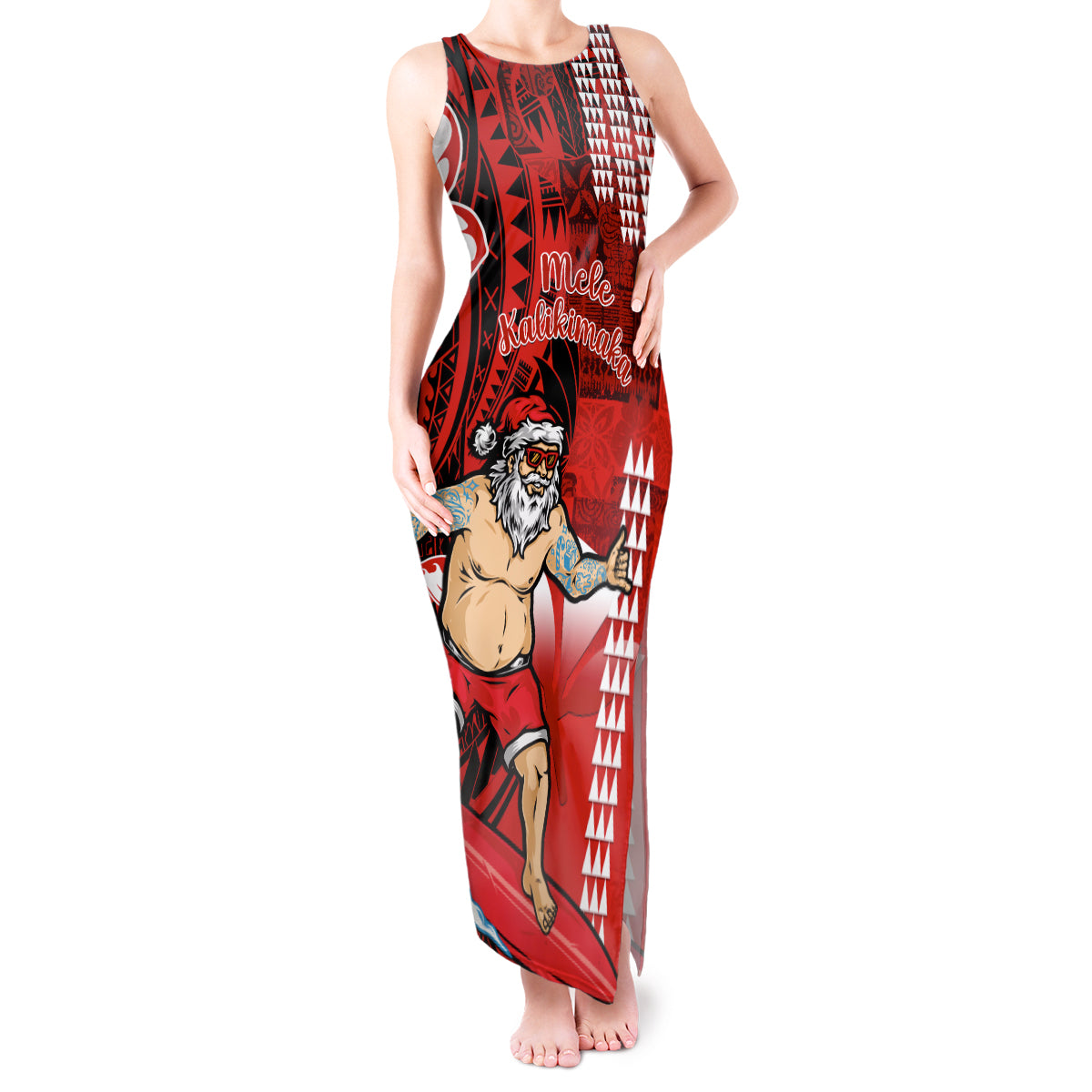 Personalised Hawaii Christmas Tank Maxi Dress Mele Kalikimaka Surfing Santa Claus - Wonder Print Shop