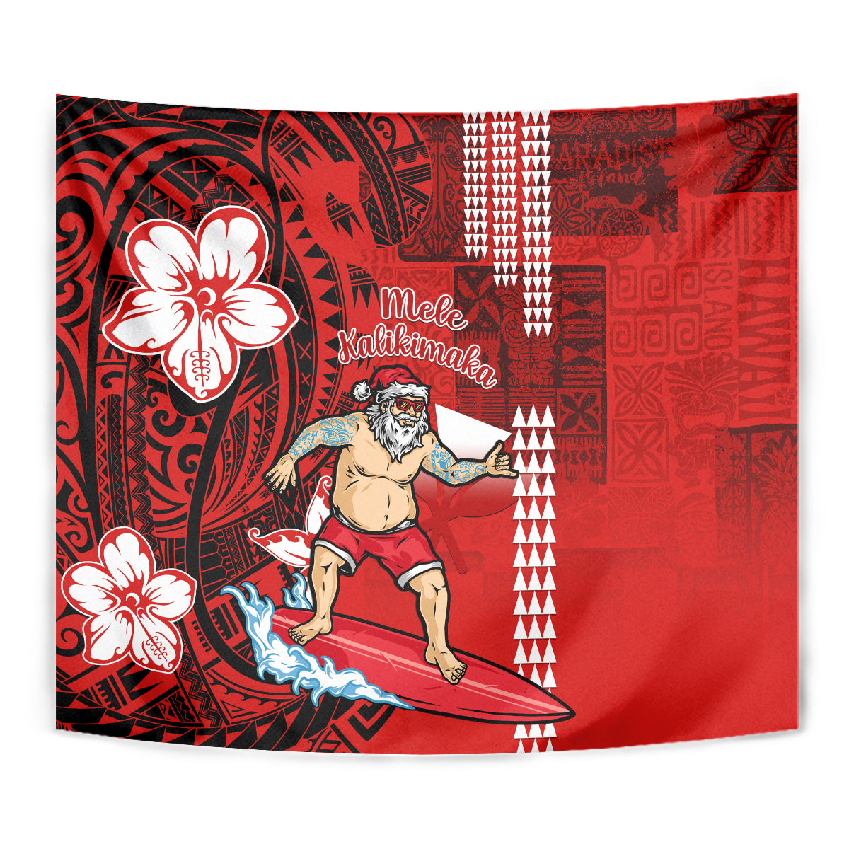 Personalised Hawaii Christmas Tapestry Mele Kalikimaka Surfing Santa Claus - Wonder Print Shop