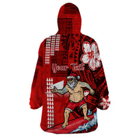 Personalised Hawaii Christmas Wearable Blanket Hoodie Mele Kalikimaka Surfing Santa Claus - Wonder Print Shop