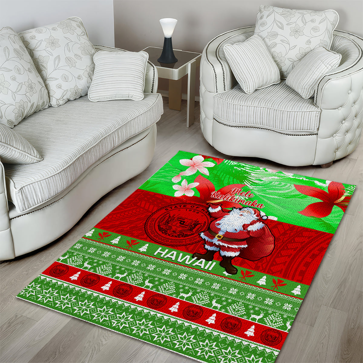 Personalised Hawaii Christmas Area Rug Mele Kalikimaka Hawaiian Santa Tropical Vibes - Wonder Print Shop