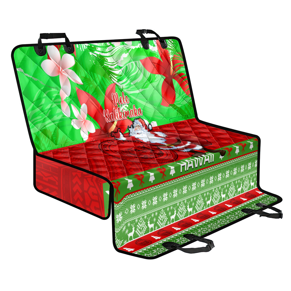 Personalised Hawaii Christmas Back Car Seat Cover Mele Kalikimaka Hawaiian Santa Tropical Vibes - Wonder Print Shop
