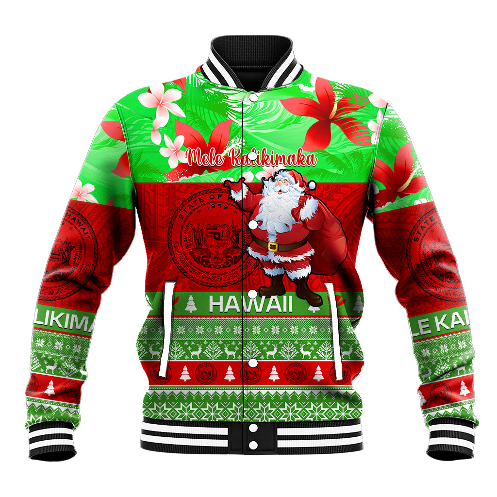 Personalised Hawaii Christmas Baseball Jacket Mele Kalikimaka Hawaiian Santa Tropical Vibes - Wonder Print Shop