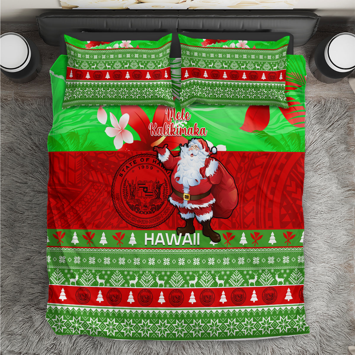 Personalised Hawaii Christmas Bedding Set Mele Kalikimaka Hawaiian Santa Tropical Vibes - Wonder Print Shop