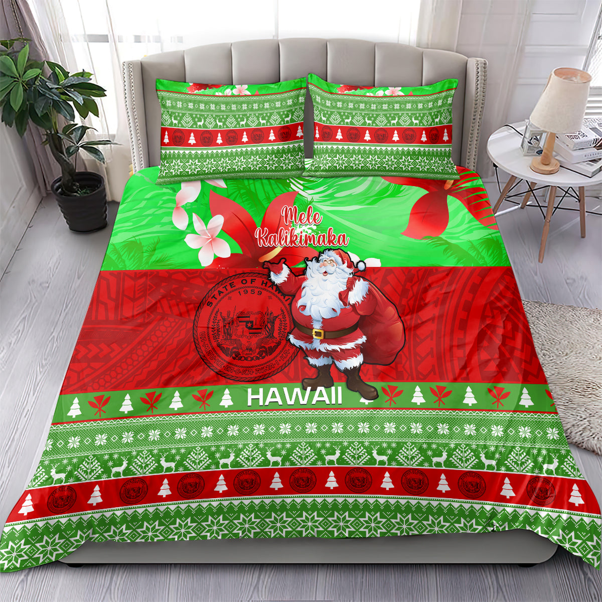 Personalised Hawaii Christmas Bedding Set Mele Kalikimaka Hawaiian Santa Tropical Vibes - Wonder Print Shop