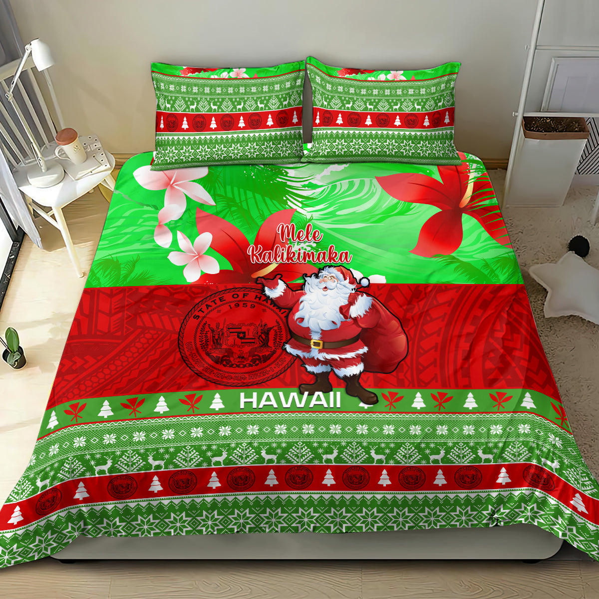 Personalised Hawaii Christmas Bedding Set Mele Kalikimaka Hawaiian Santa Tropical Vibes - Wonder Print Shop