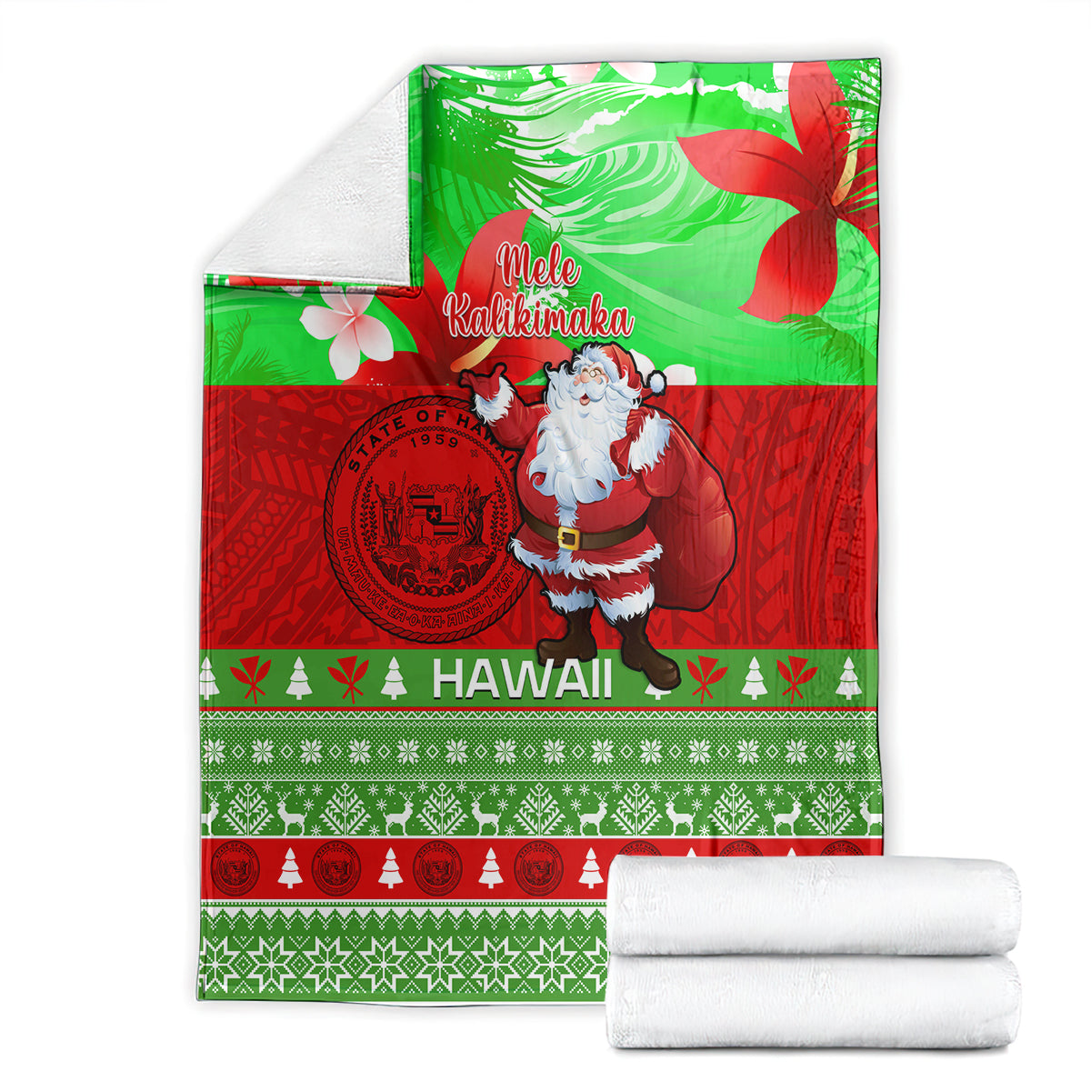 personalised-hawaii-christmas-blanket-mele-kalikimaka-hawaiian-santa-tropical-vibes